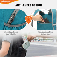 Skysper folded backpack compact size shows easy packing inside luggage.