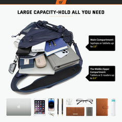 SKYSPER Sling Laptop Bag main compartment fits a 13-inch laptop securely.