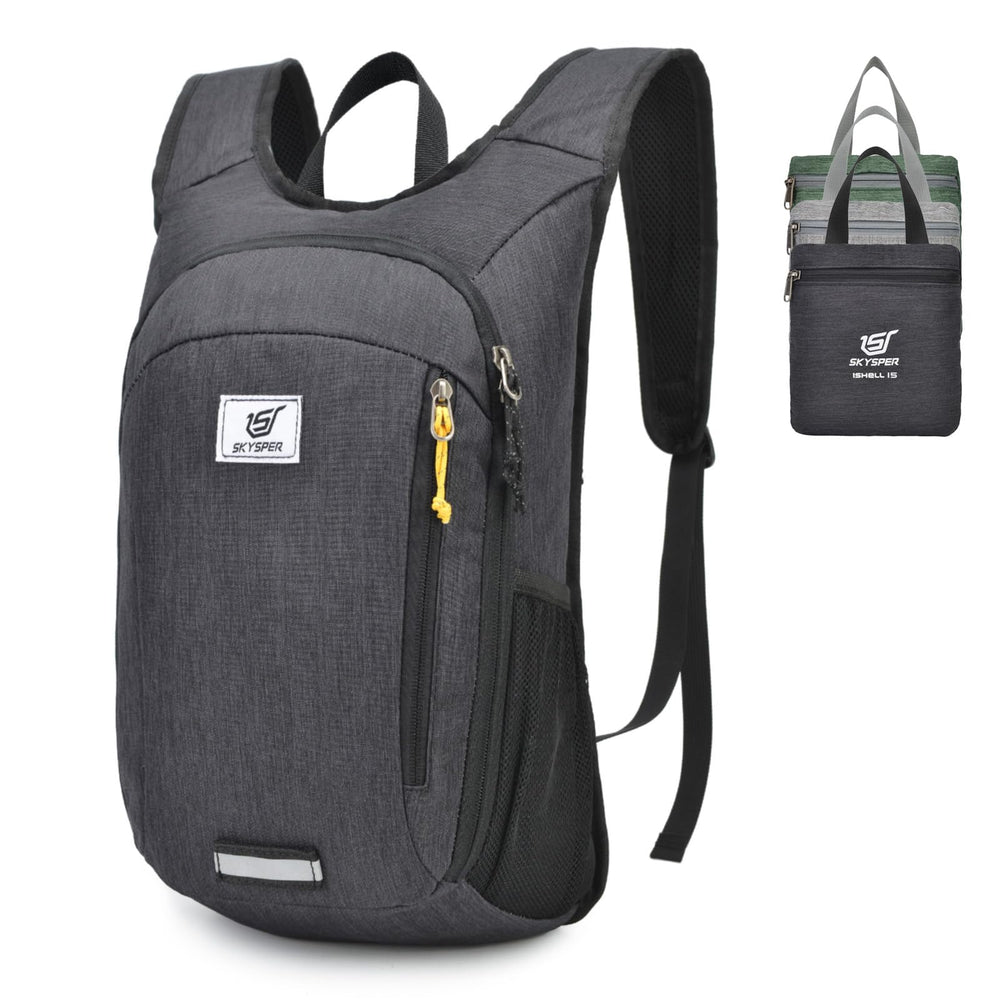 SKYSPER small daypack folded in its compact pouch for easy travel
