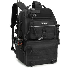 Front view of SKYSPER 40L fishing backpack in black