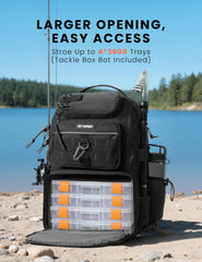 Side view showing rod holder and exterior pockets