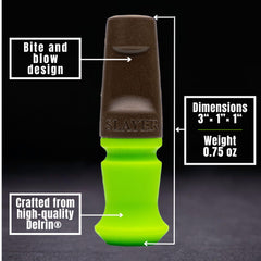 Slayer Calls Harem Elk Call close-up on bite-blow mouthpiece enables easy operation.