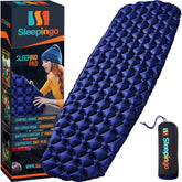 Sleepingo inflatable mat roll-packed demonstrates ultralight portability for hikers.