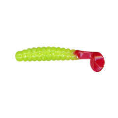 Slider Crappie Panfish Grub 1.5in Chartreuse Glitter Vibra-Tail attracts crappie and panfish for more bites.