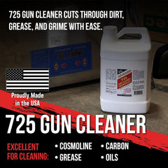 Close-up of gun cleaning product text on bottle