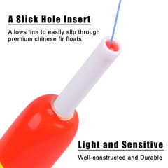 High-visibility fluorescent finish on wood slip bobber
