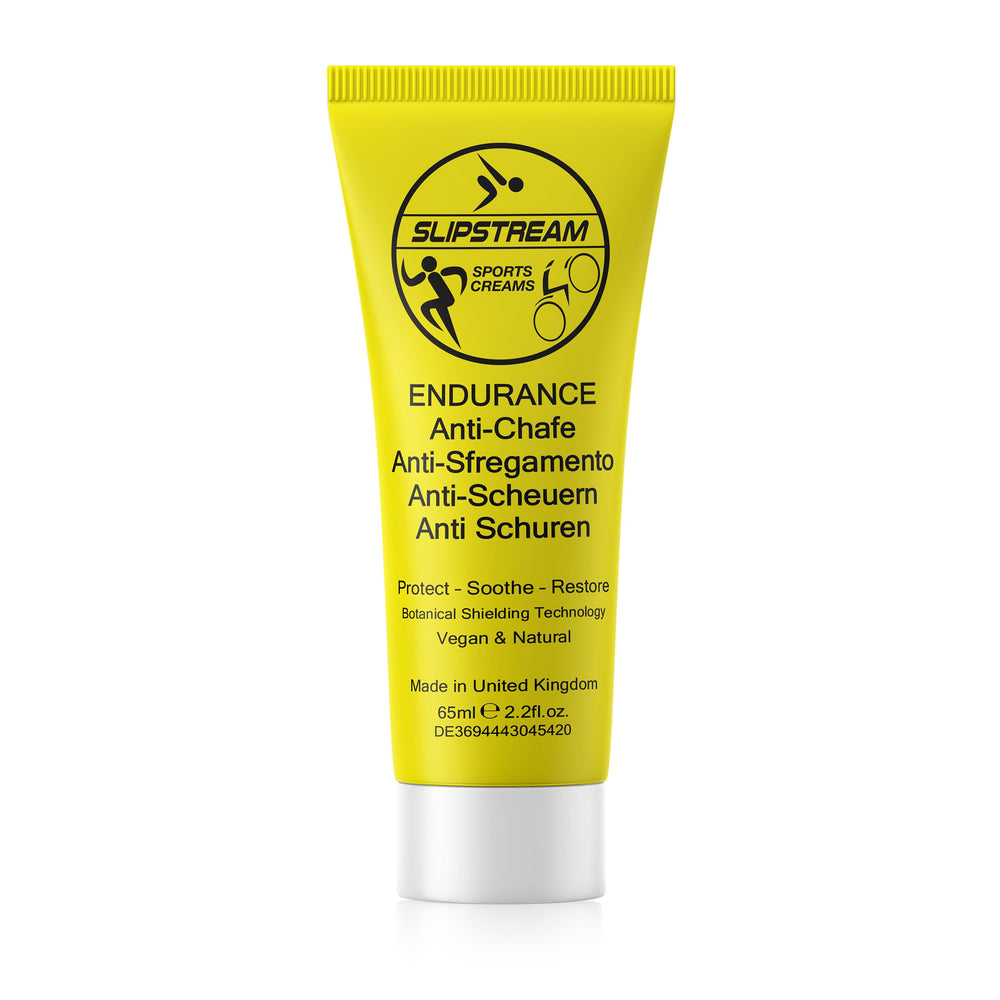 SLIPSTREAM Endurance Cream bottle closeup showing non-greasy protection for workouts