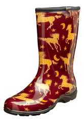 Sloggers waterproof garden boots in Horse Stars Barn Red offer durable rain protection for outdoor tasks.