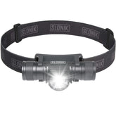 Slonik Rechargeable Headlamp front view with bright beam for outdoor visibility