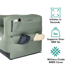 Slouch Couch air sofa with hidden cup holders for secure, spill-free drinks.