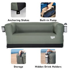 Slouch Couch air sofa with storage pockets to keep essentials handy.