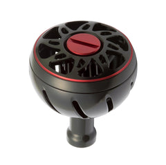 SLPWORKS Daiwa SLPW aluminum round knob close-up showing hollow design and black finish for electric reels