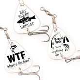 SM Design set of 3 funny fishing lures on tackle box, great conversation starter