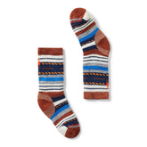 Smartwool Margarita Crew socks front view with bright Picante pattern and full cushioning