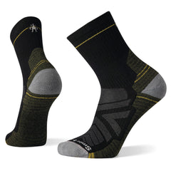 SmartWool Hike Light Cushion Mid Crew sock black top view, durable Merino warmth for hiking.