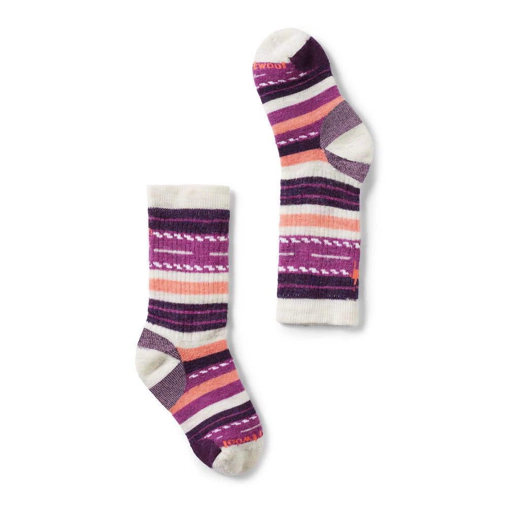Smartwool Margarita Crew Socks Moonbeam Large, front view, full cushion for kids' hikes.