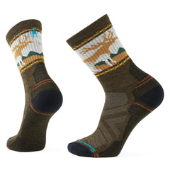 Smartwool Mountain Moose Crew Sock olive top view showing cushioned height and rugged build for trails