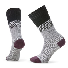 Smartwool women's everyday cozy popcorn cable crew socks black XL close-up shows plush merino knit for warmth.