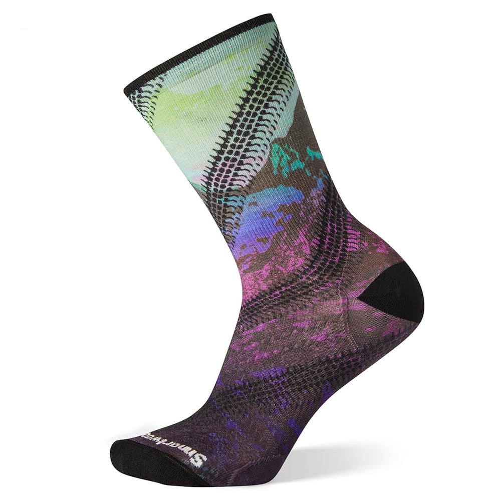 Smartwool Women's Performance Cycle Zero Cushion Mountain Print Crew in Meadow Mauve, ideal for cycling.