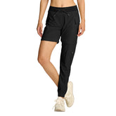 Smawell women's cargo hiking pants front view showing slim petite fit and stretchability for all day comfort.
