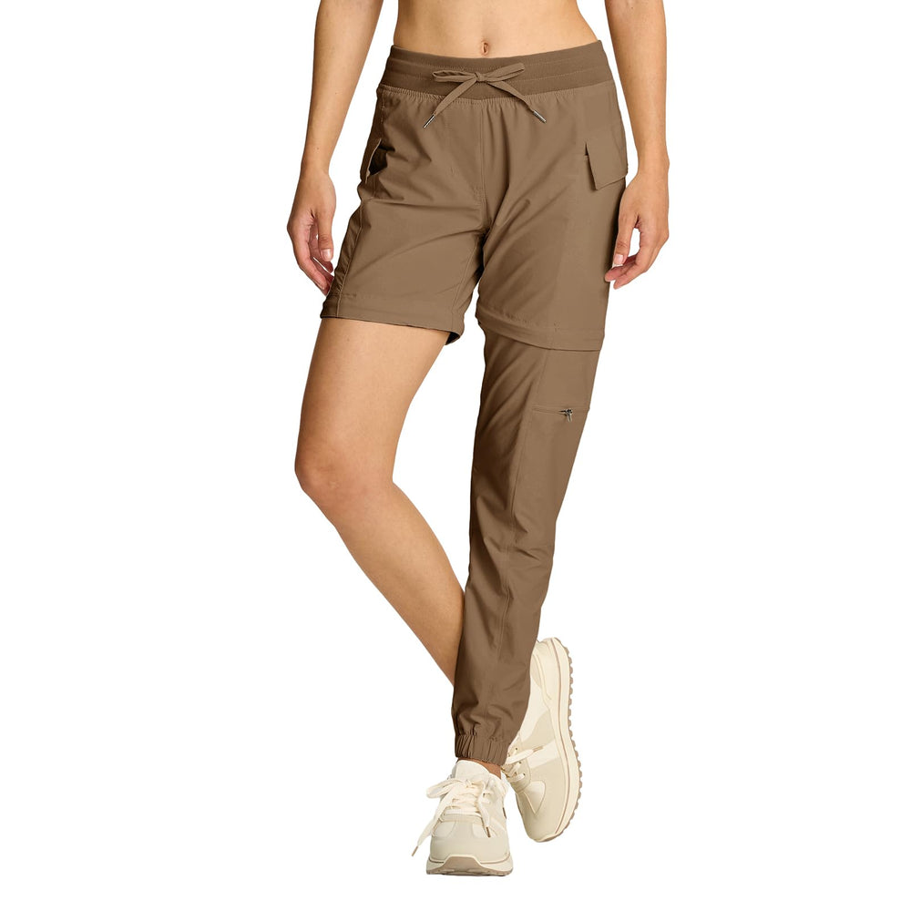 Smawell women's taupe cargo pants convertible legs for versatile outdoor wear.