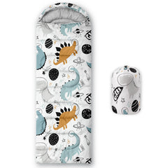 Smell Sunshine kids sleeping bag with Planet Dinosaurs print, ideal for family camping trips.