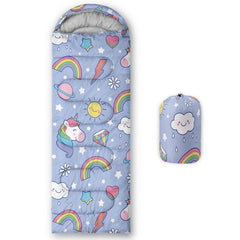 Smell Sunshine kids sleeping bag unicorn print keeps kids cozy on outdoor adventures.