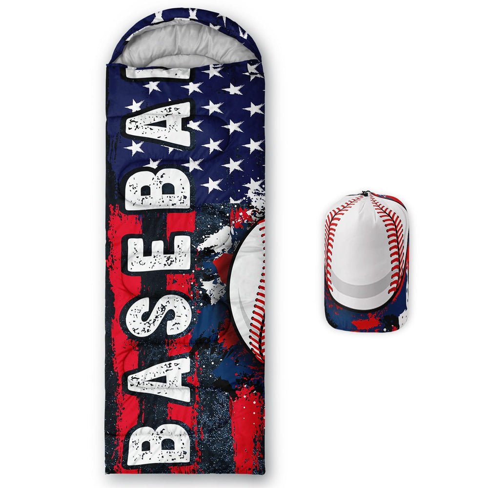 Smellsunshine kids sleeping bag baseball print closed for portable outdoor warmth.