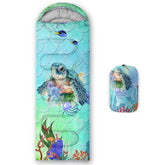 Smell Sunshine turtle print sleeping bag front view showing kid-friendly warmth
