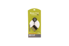 Close-up of anodized aluminum and stainless steel fasteners of Smith Creek Rod Clip