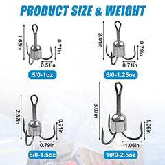 6/0 size weighted treble hook with 1.25 oz weight