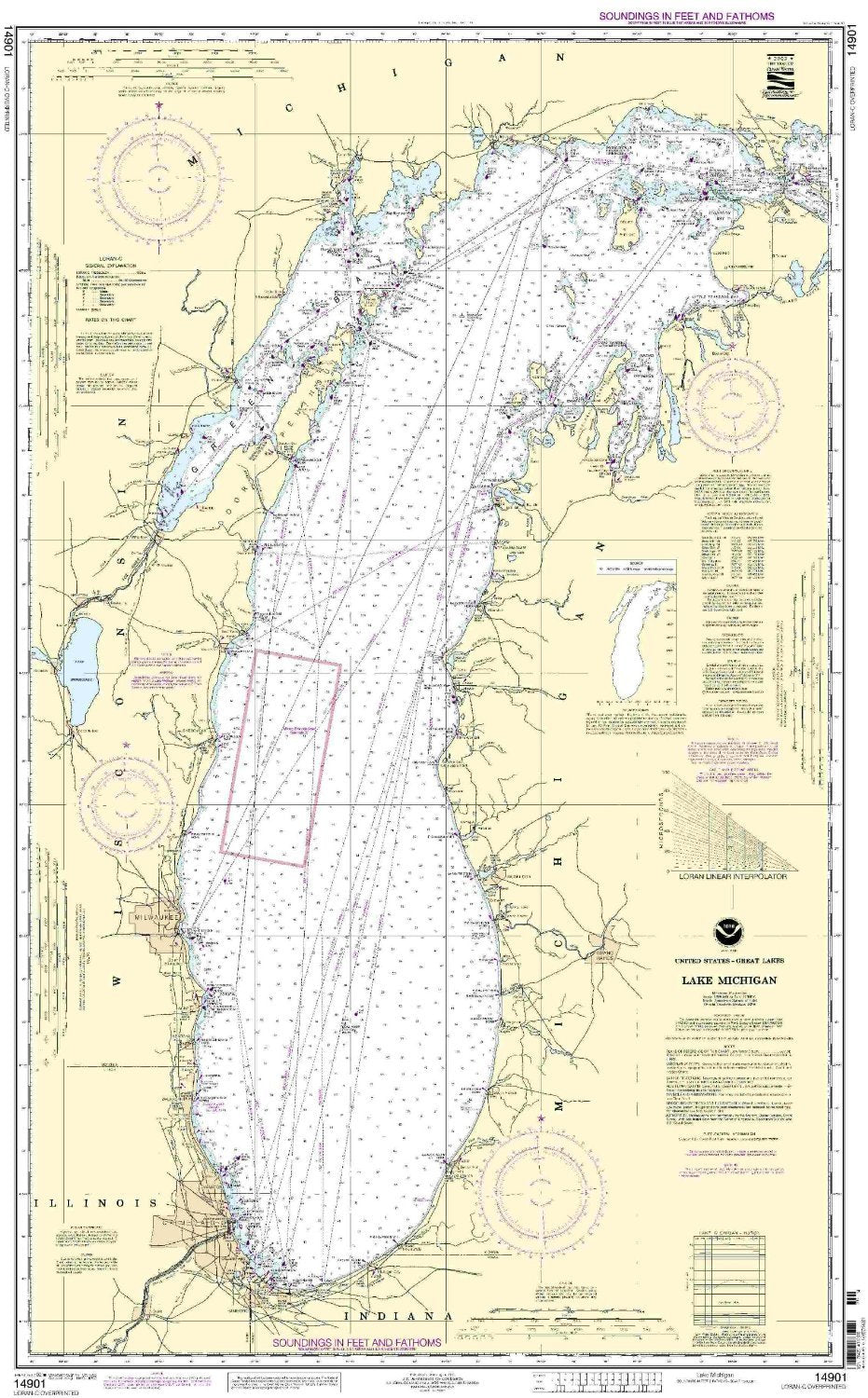 Snana NOAA Lake Michigan nautical chart in blue matte finish for up-to-date navigation planning.