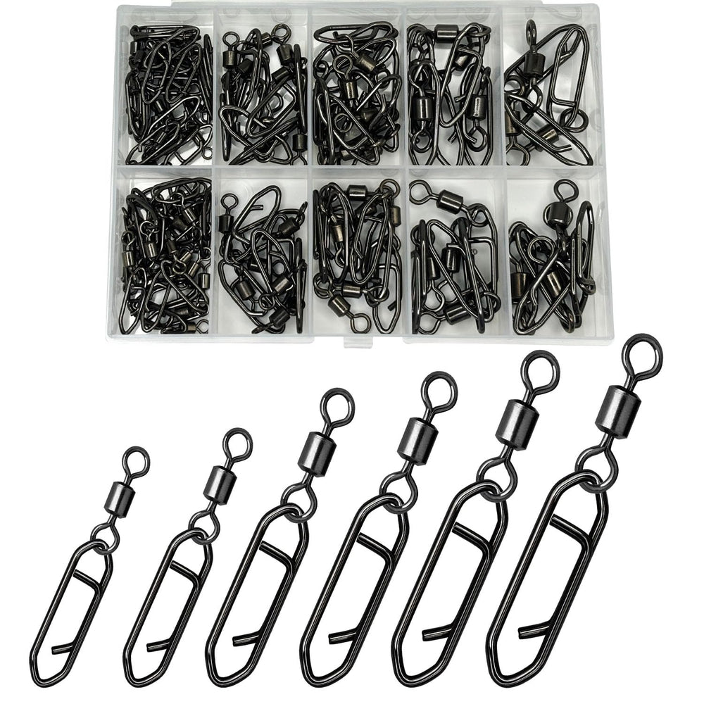 70-piece box of fishing speed clips with barrel swivel, size 4