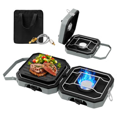 Snidomn camping stove folded for compact storage, perfect for car trips and RV setups.