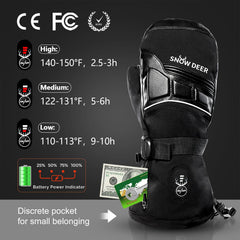 Snow Deer heated mittens fingertips heating enables quick grip on ice.