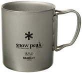 Snow Peak Double Wall 450 Cup viewed from the front, a lightweight titanium mug for outdoor use.