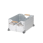Snow Peak shelf container front view with steel body and bamboo handle for outdoor durability