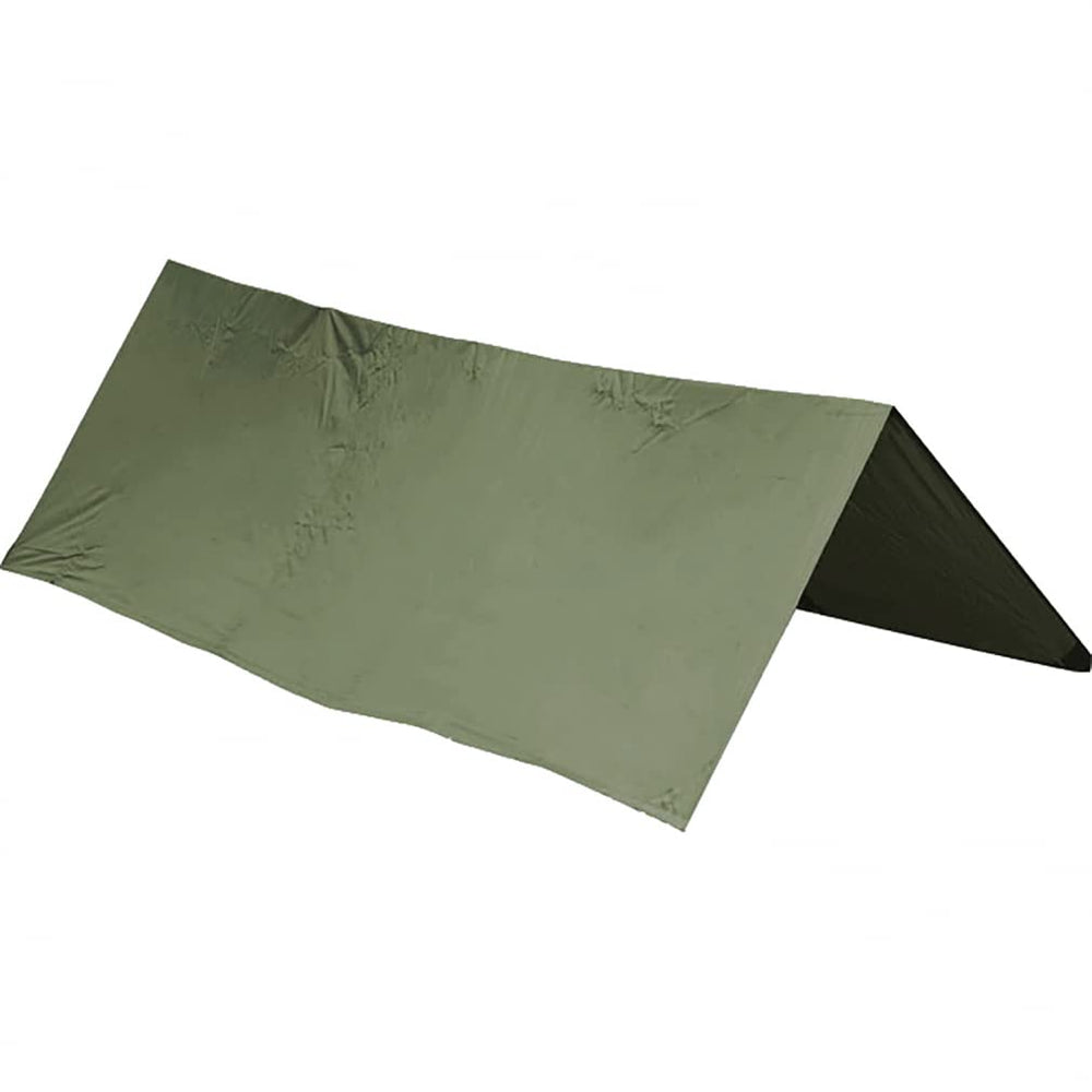 Snugpak Stasha Olive tarp folded compactly for easy storage and quick packing.