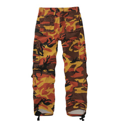 Sobrisah orange camo pants side pocket close-up showcases 9-pocket design
