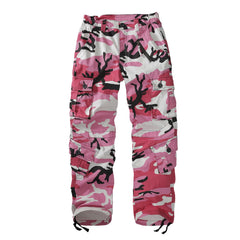 Sobrisah pink camo pants front view shows roomy cargo fit for daily wear and comfort.
