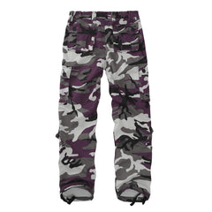 Sobrisah Purple Camo Pants back view with secure rear pockets for valuables while out.