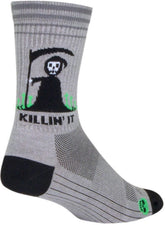 SockGuy Killin It Crew Sock front view in gray for all-day comfort.