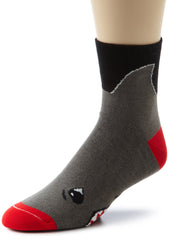SockGuy Mens Shark Socks in black with breathable mesh for all-day comfort and blister prevention.
