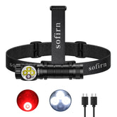 Sofirn HS43 front view shows 3200-lumen brightness for outdoor clarity.