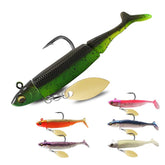 Soft Fishing Lure Set with Spinner Blade in six colors displayed together