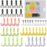 Close-up of soft plastic fishing lure jig head kit