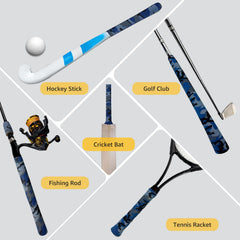 SoftShrink blue camo shrink tube on sports grip wrap boosts durability and grip