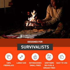 S.O.L. fire blanket in grill-use scenario covers flames and prevents flare-ups.