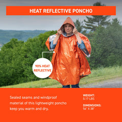 Sol S.O.L. poncho highlights heat reflection to help retain warmth during cold rain.