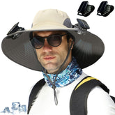 Khaki Solar Fan Hat with two built-in solar fans